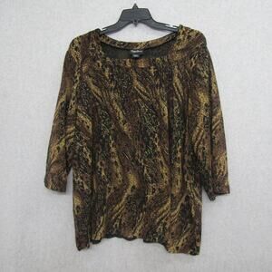 Maggies Barnes Womens Plus Size 3X Brown Top Shirt Blouse Short Sleeve Ladies